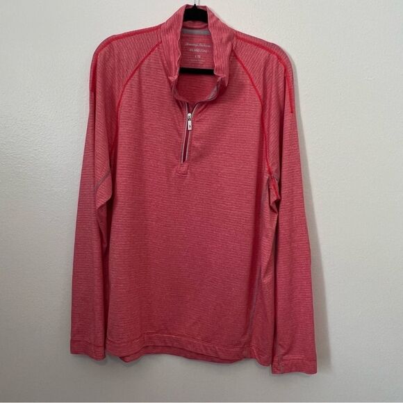 Tommy Bahama Island Zone Top 1/4 Zip Mens Size Large Red Performance Activewear - Picture 1 of 7